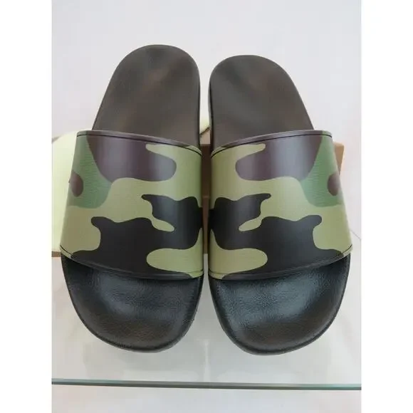 BURBERRY FURLEY GREEN RUBBER CAMOUFLAGE LETTERING LOGO SANDAL SLIDES 44 US 11